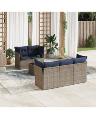Salon de jardin 6 pcs avec coussins gris résine tressée | Mobilier & Déco
