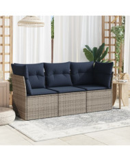 Salon de jardin avec coussins 3 pcs gris résine tressée | Mobilier & Déco