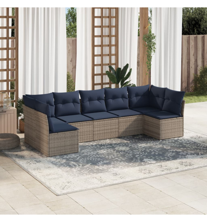 Salon de jardin 7 pcs avec coussins gris résine tressée | Mobilier & Déco