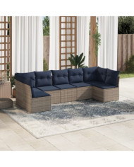 Salon de jardin 7 pcs avec coussins gris résine tressée | Mobilier & Déco
