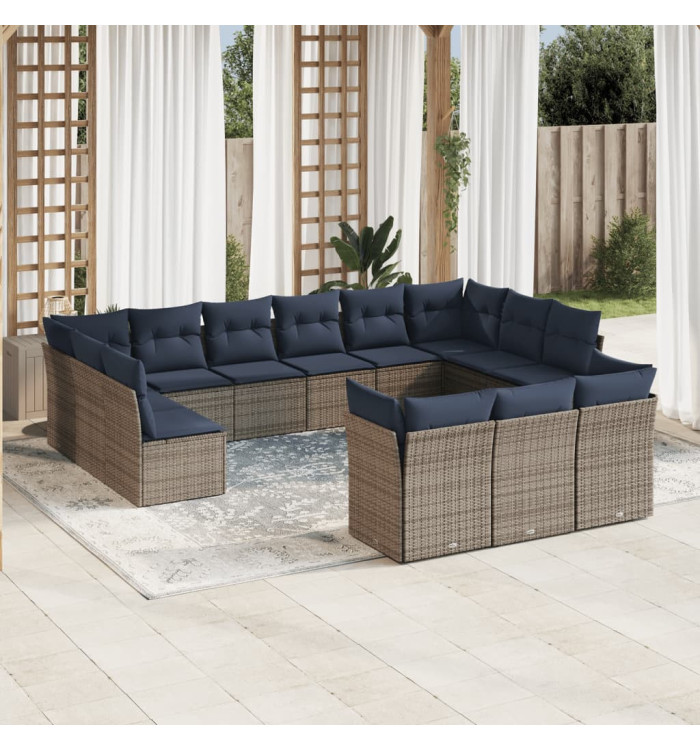 Salon de jardin avec coussins 13 pcs gris résine tressée | Mobilier & Déco