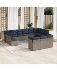 Salon de jardin avec coussins 13 pcs gris résine tressée | Mobilier & Déco