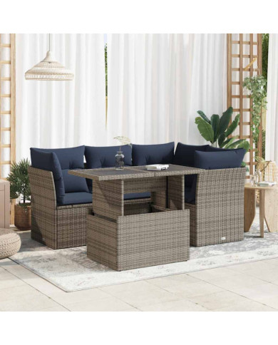 Salon de jardin 5 pcs avec coussins gris résine tressée acacia | Mobilier & Déco