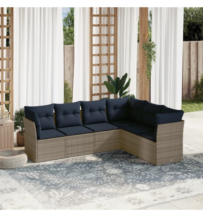 Salon de jardin 6 pcs avec coussins gris résine tressée | Mobilier & Déco
