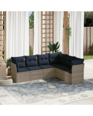 Salon de jardin 6 pcs avec coussins gris résine tressée | Mobilier & Déco