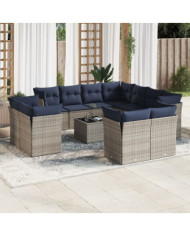 Salon de jardin avec coussins 12 pcs gris résine tressée | Mobilier & Déco
