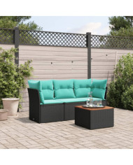 Salon de jardin 4 pcs avec coussins noir résine tressée | Mobilier & Déco