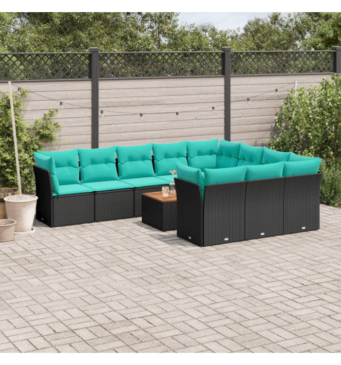 Salon de jardin 11 pcs avec coussins noir résine tressée | Mobilier & Déco