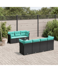 Salon de jardin 8 pcs avec coussins noir résine tressée | Mobilier & Déco