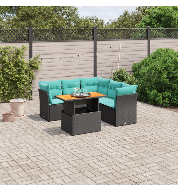 Salon de jardin 5 pcs avec coussins noir résine tressée | Mobilier & Déco