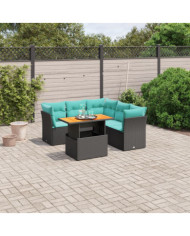 Salon de jardin 5 pcs avec coussins noir résine tressée | Mobilier & Déco