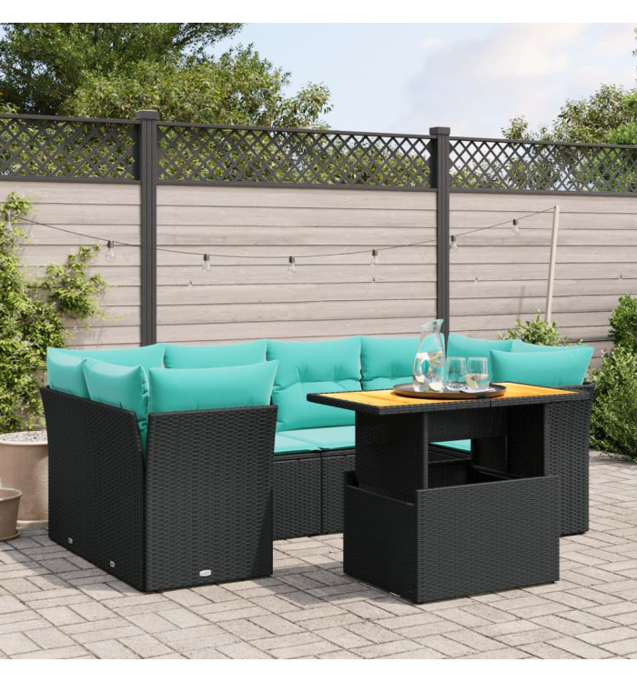 Salon de jardin 7 pcs avec coussins noir résine tressée | Mobilier & Déco