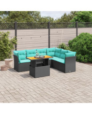 Salon de jardin 7 pcs avec coussins noir résine tressée | Mobilier & Déco