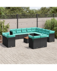 Salon de jardin avec coussins 14 pcs noir résine tressée | Mobilier & Déco
