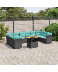 Salon de jardin 11 pcs avec coussins noir résine tressée | Mobilier & Déco