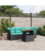 Salon de jardin 5 pcs avec coussins noir résine tressée | Mobilier & Déco