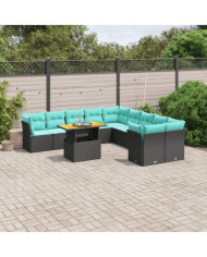 Salon de jardin 11 pcs avec coussins noir résine tressée | Mobilier & Déco