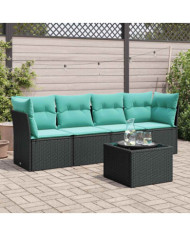 Salon de jardin 5 pcs avec coussins noir résine tressée | Mobilier & Déco