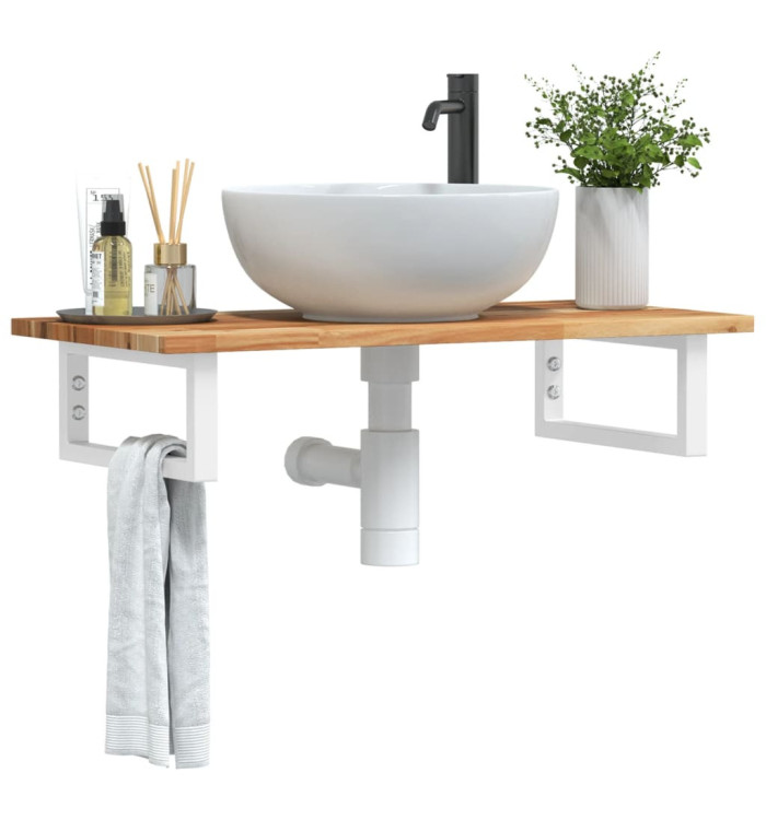 Étagère de vasque murale acier et bois massif d'acacia | Mobilier & Déco