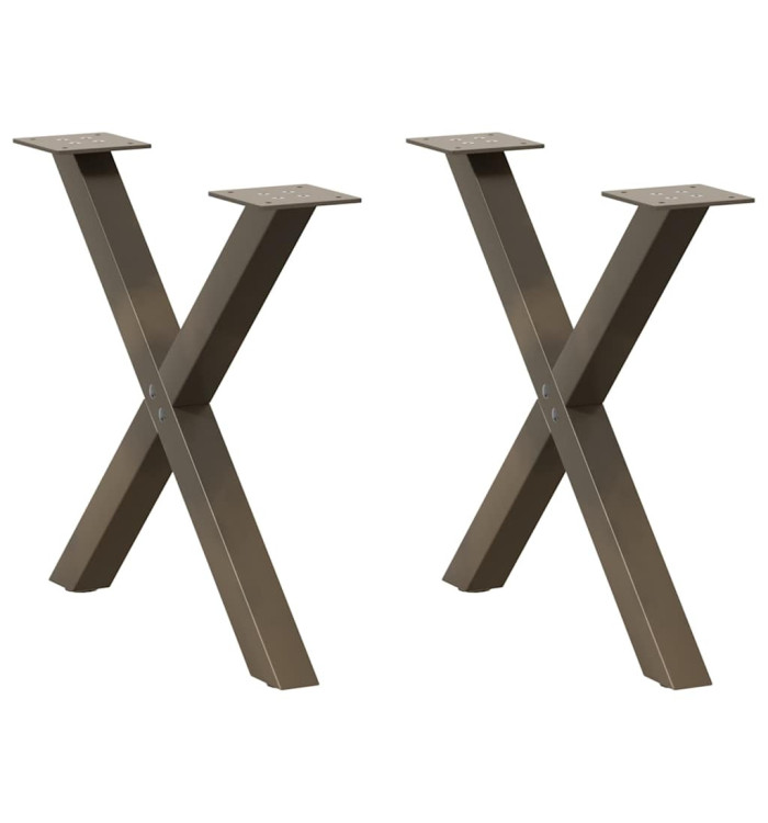 Pieds de table basse en forme de X, 2 pièces, acier naturel, 60 x (42-43) cm | Mobilier & Déco