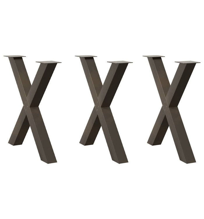 Pieds de table à manger en forme de X, 3 pièces, acier naturel, 80 x (72-73) cm | Mobilier & Déco