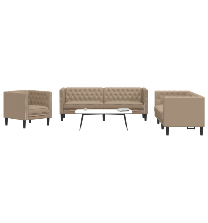 Ensemble de canapé Chesterfield 3 pcs cappuccino similicuir | Mobilier & Déco