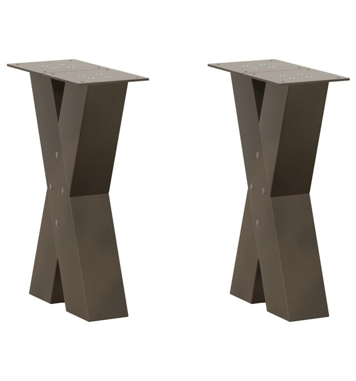 Pieds de table basse en forme de X, 2 pièces, acier naturel, 38 x (42-43) cm | Mobilier & Déco