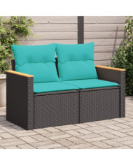 Canapé de jardin avec coussins 2 places noir résine tressée | Mobilier & Déco