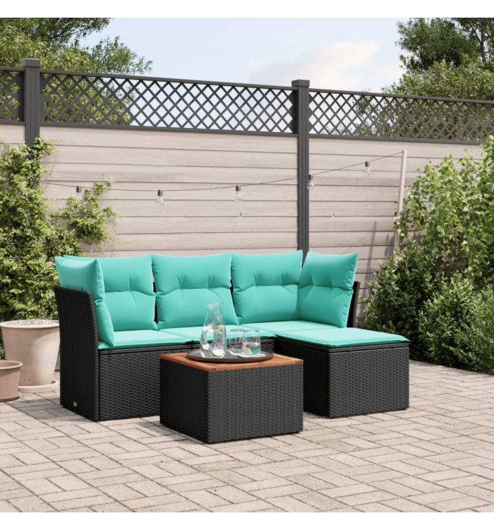 Salon de jardin 5 pcs avec coussins noir résine tressée | Mobilier & Déco
