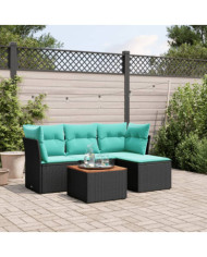 Salon de jardin 5 pcs avec coussins noir résine tressée | Mobilier & Déco