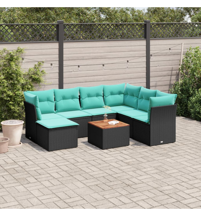 Salon de jardin 8 pcs avec coussins noir résine tressée | Mobilier & Déco