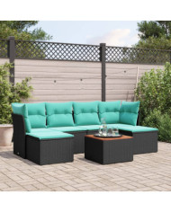 Salon de jardin 7 pcs avec coussins noir résine tressée | Mobilier & Déco
