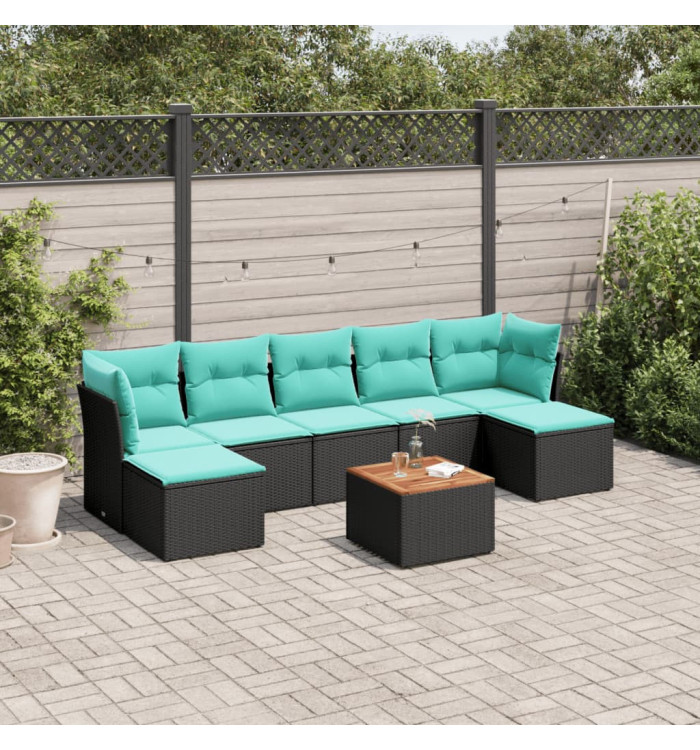 Salon de jardin 8 pcs avec coussins noir résine tressée | Mobilier & Déco