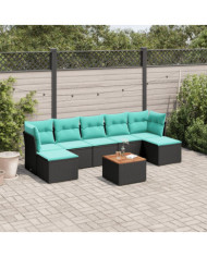 Salon de jardin 8 pcs avec coussins noir résine tressée | Mobilier & Déco