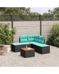 Salon de jardin 6 pcs avec coussins noir résine tressée | Mobilier & Déco