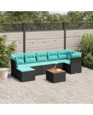 Salon de jardin 8 pcs avec coussins noir résine tressée | Mobilier & Déco