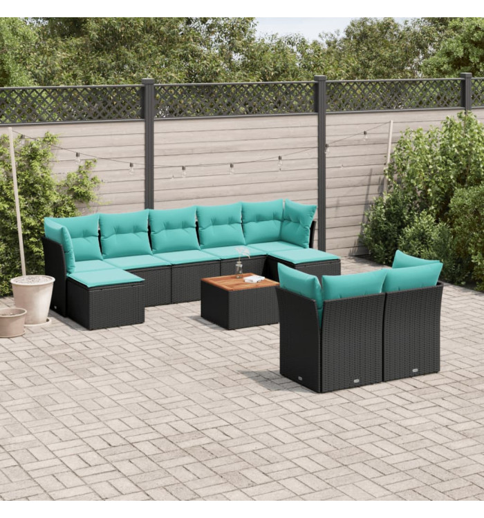 Salon de jardin 10 pcs avec coussins noir résine tressée | Mobilier & Déco