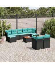 Salon de jardin 10 pcs avec coussins noir résine tressée | Mobilier & Déco