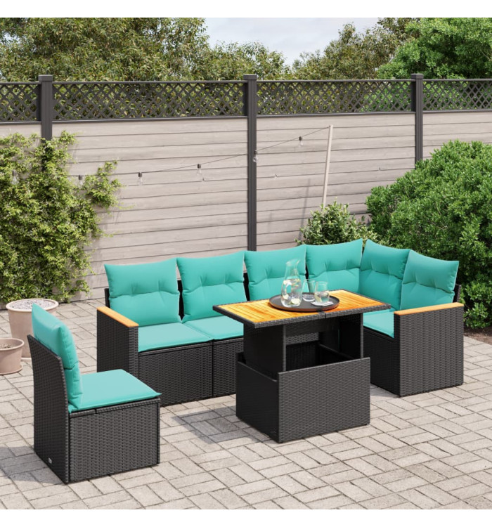 Salon de jardin 7 pcs avec coussins noir résine tressée | Mobilier & Déco