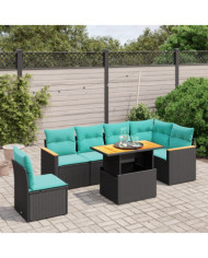 Salon de jardin 7 pcs avec coussins noir résine tressée | Mobilier & Déco