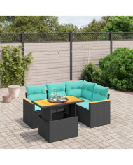 Salon de jardin 5 pcs avec coussins noir résine tressée | Mobilier & Déco