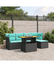 Salon de jardin 6 pcs avec coussins noir résine tressée | Mobilier & Déco
