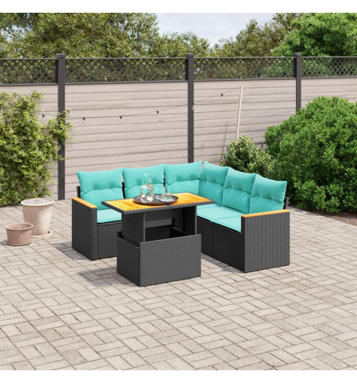 Salon de jardin 6 pcs avec coussins noir résine tressée | Mobilier & Déco
