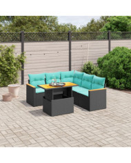 Salon de jardin 6 pcs avec coussins noir résine tressée | Mobilier & Déco