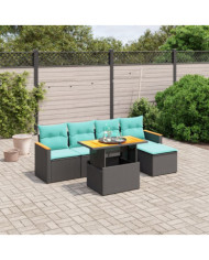 Salon de jardin 6 pcs avec coussins noir résine tressée | Mobilier & Déco