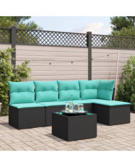 Salon de jardin 6 pcs avec coussins noir résine tressée | Mobilier & Déco
