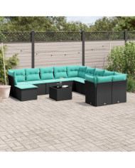 Salon de jardin avec coussins 12 pcs noir résine tressée | Mobilier & Déco