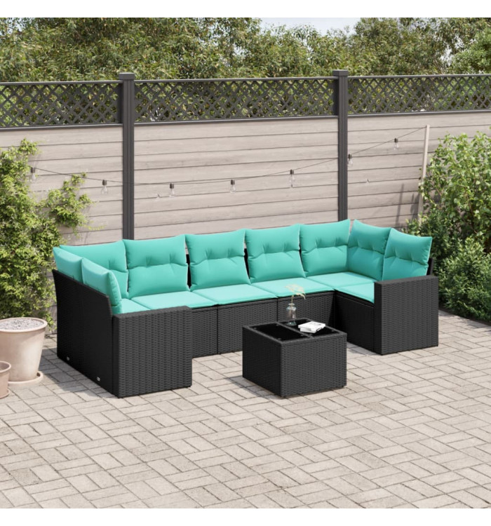 Salon de jardin 8 pcs avec coussins noir résine tressée | Mobilier & Déco