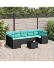 Salon de jardin 8 pcs avec coussins noir résine tressée | Mobilier & Déco
