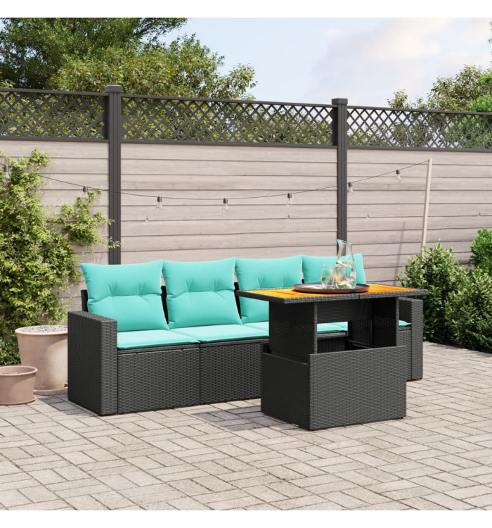 Salon de jardin 5 pcs avec coussins noir résine tressée | Mobilier & Déco